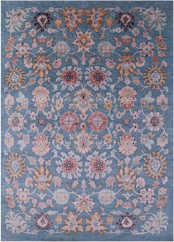 Blue Persian Hand Knotted Wool & Silk Rug - 9' 1