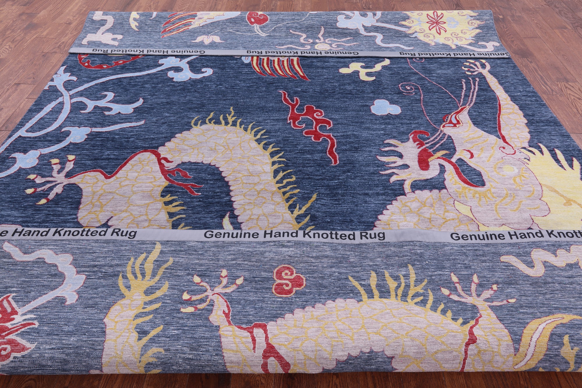 Dragon And Phoenix Design Hand Knotted Wool Rug - 8' 11" X 12' 1" - Golden Nile