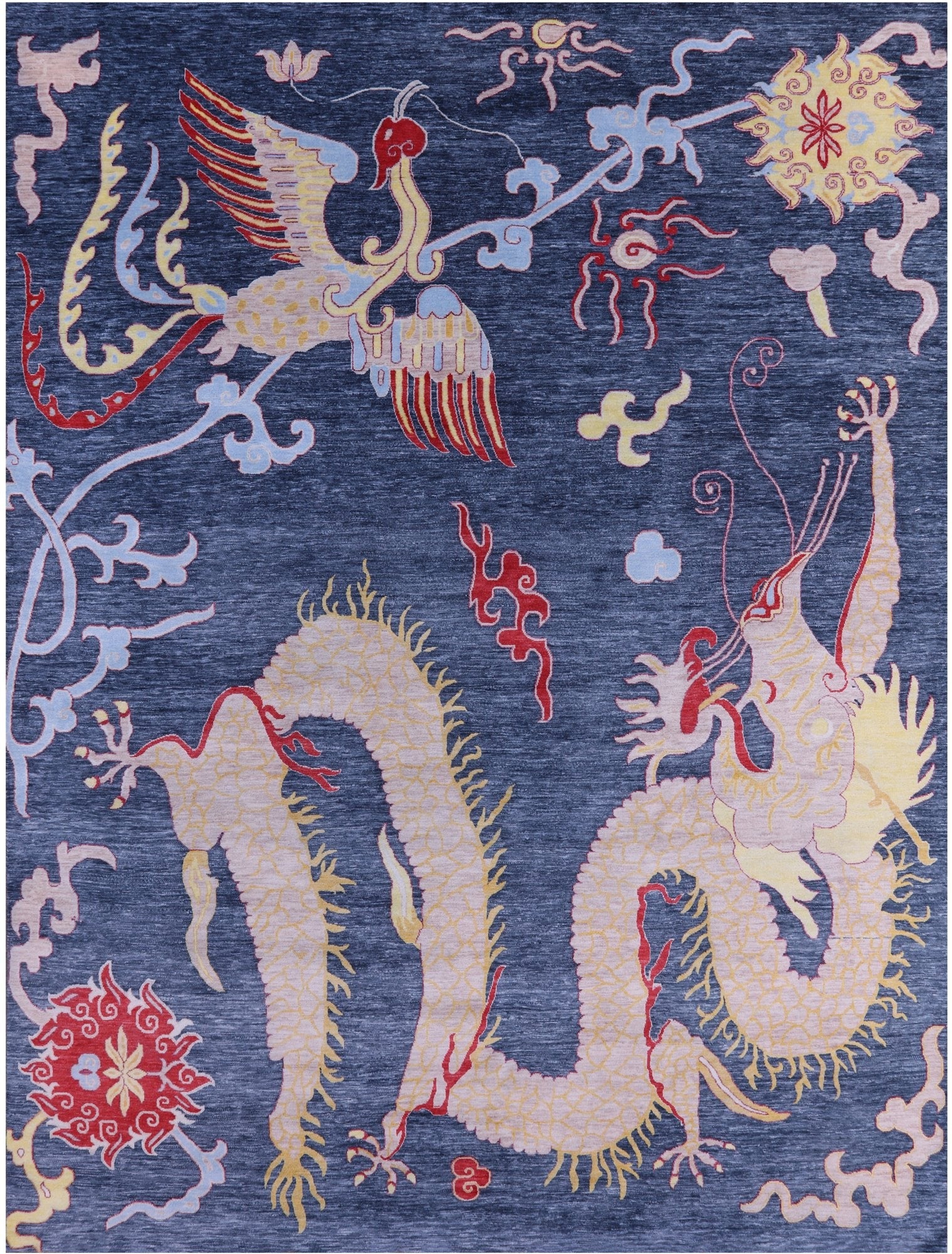Dragon And Phoenix Design Hand Knotted Wool Rug - 8' 11" X 12' 1" - Golden Nile