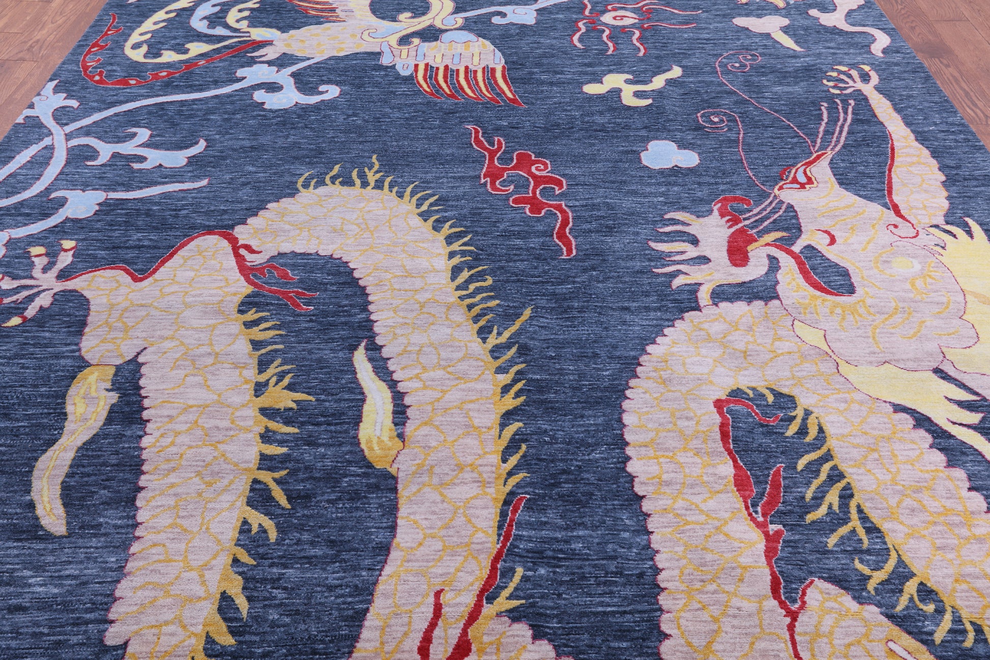 Dragon And Phoenix Design Hand Knotted Wool Rug - 8' 11" X 12' 1" - Golden Nile