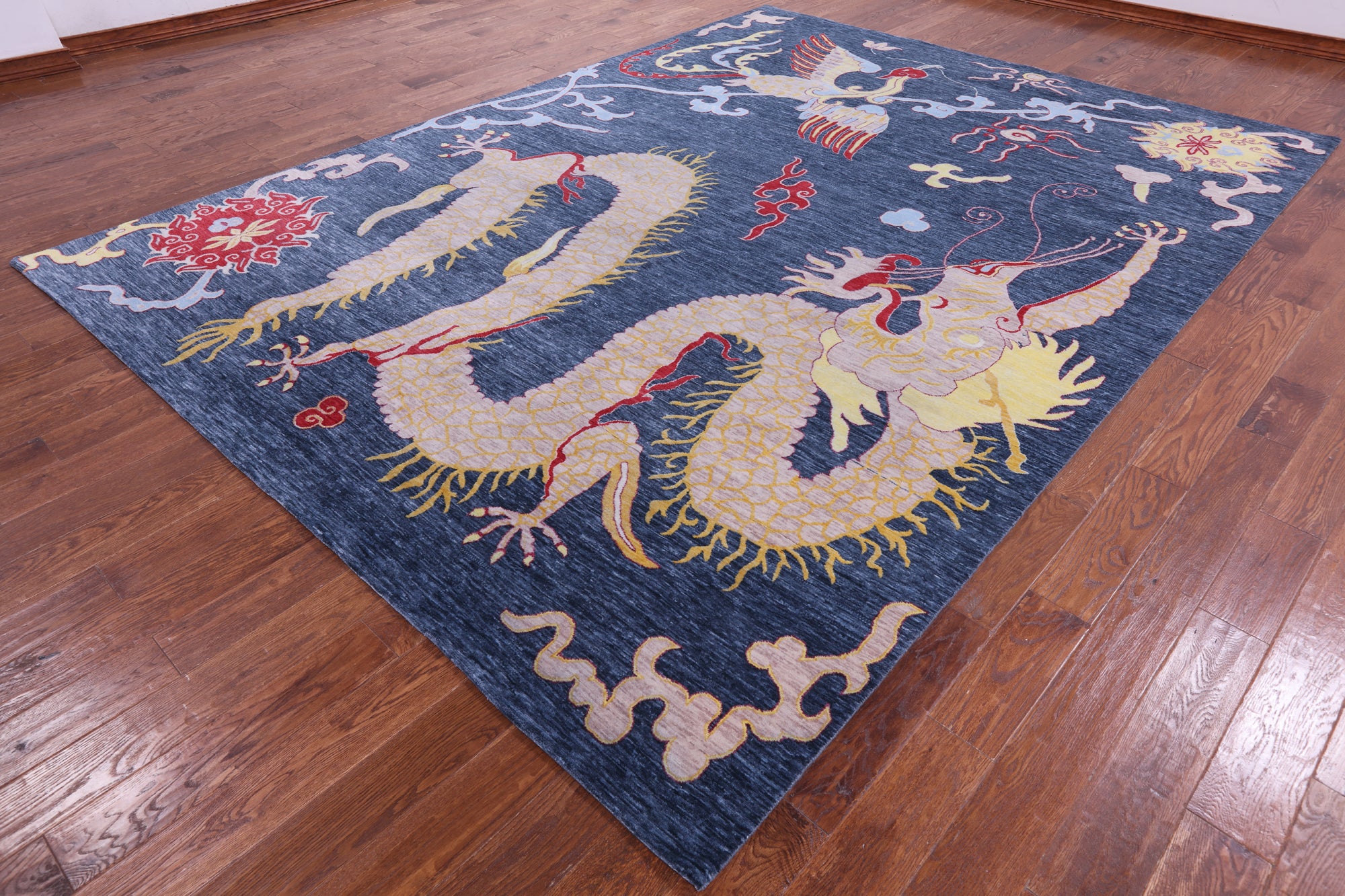 Dragon And Phoenix Design Hand Knotted Wool Rug - 8' 11" X 12' 1" - Golden Nile