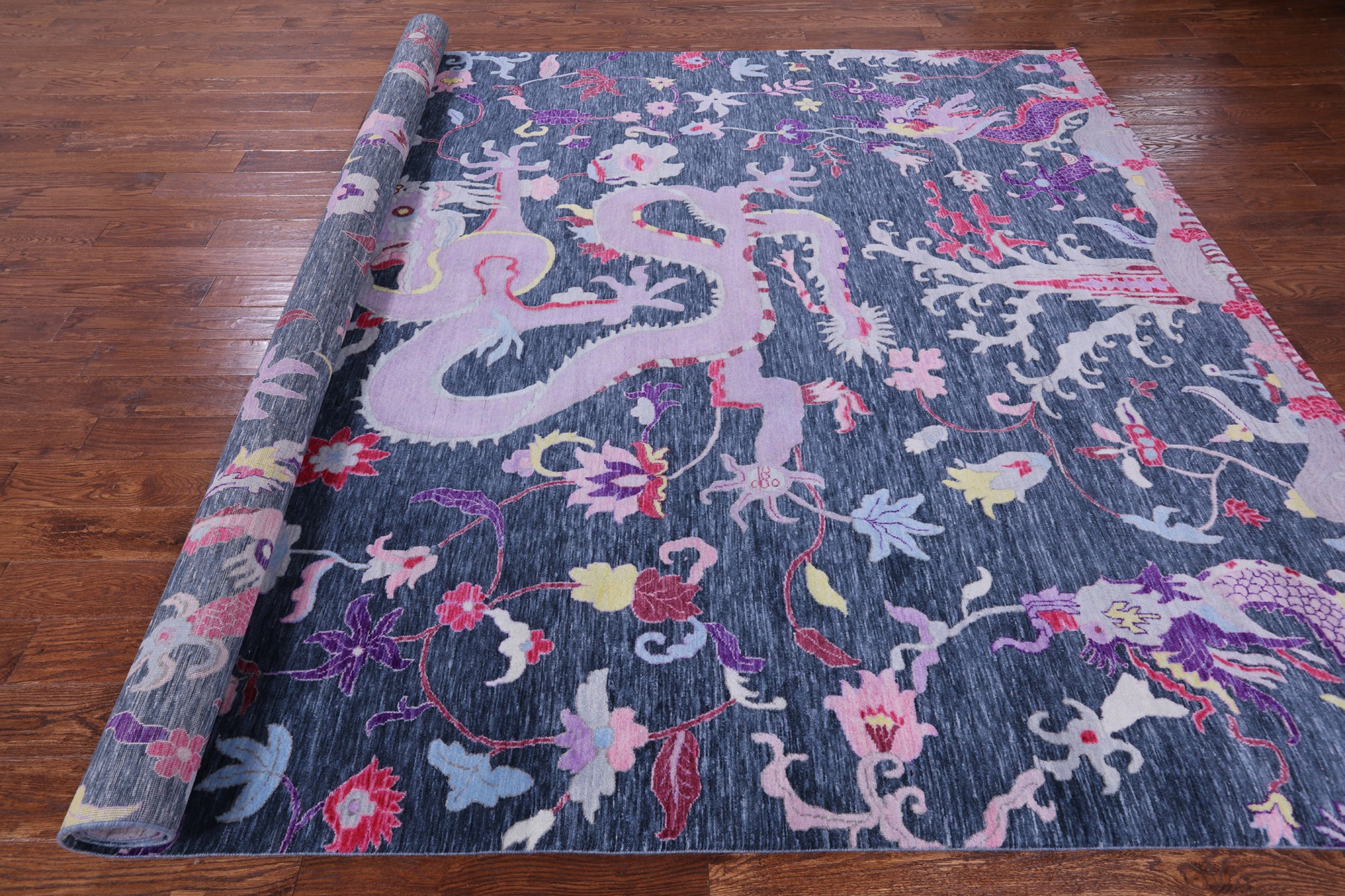 Dragon Design Hand Knotted Wool Rug - 9' 0" X 12' 1" - Golden Nile