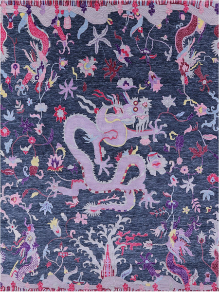 Dragon Design Hand Knotted Wool Rug - 9' 0" X 12' 1" - Golden Nile
