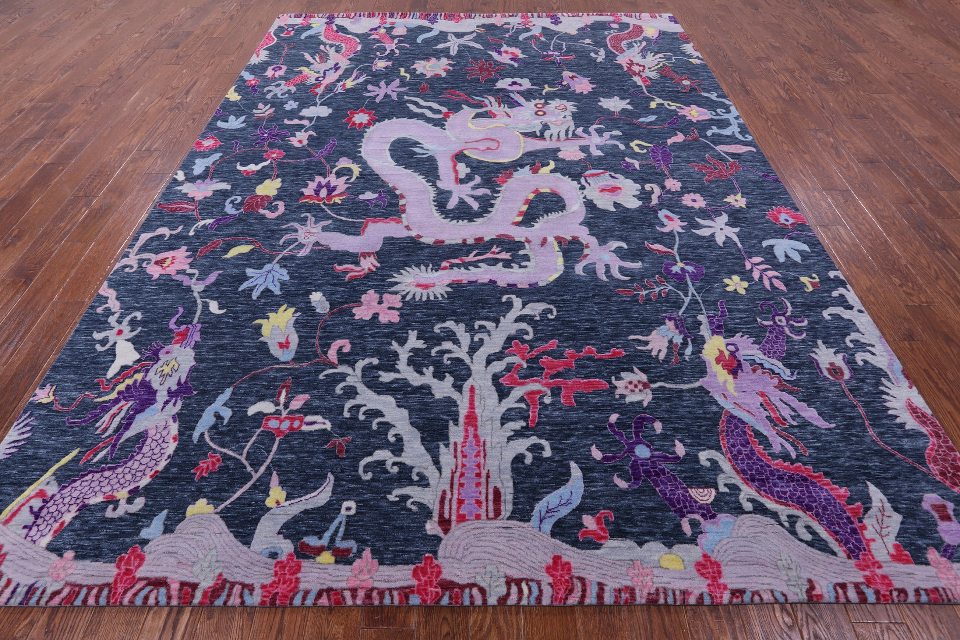 Dragon Design Hand Knotted Wool Rug - 9' 0" X 12' 1" - Golden Nile