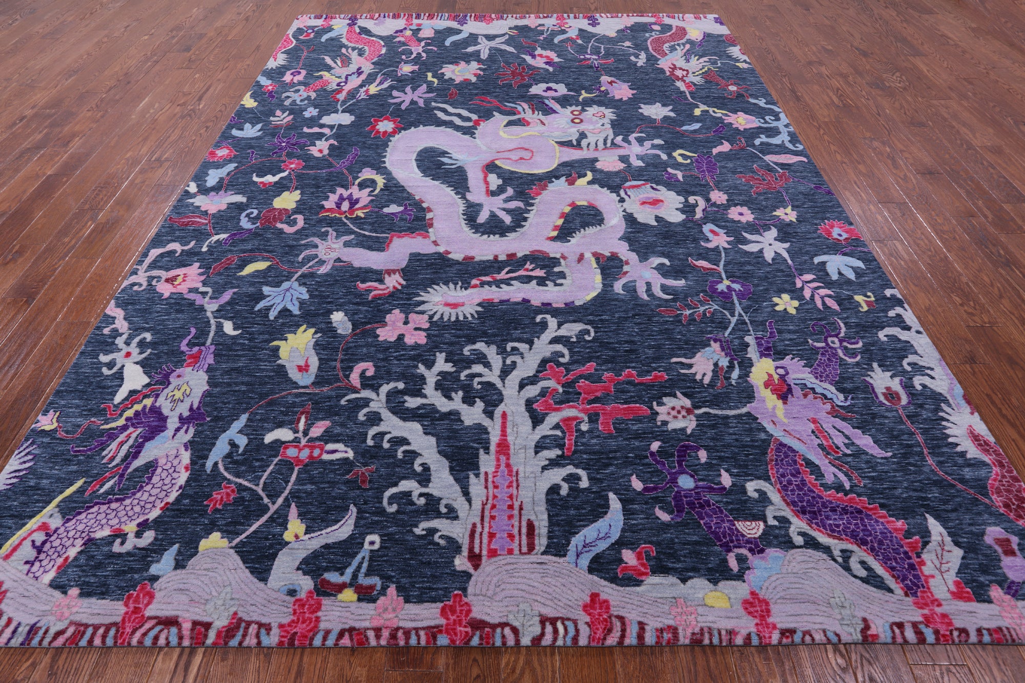 Dragon Design Hand Knotted Wool Rug - 9' 0" X 12' 1" - Golden Nile