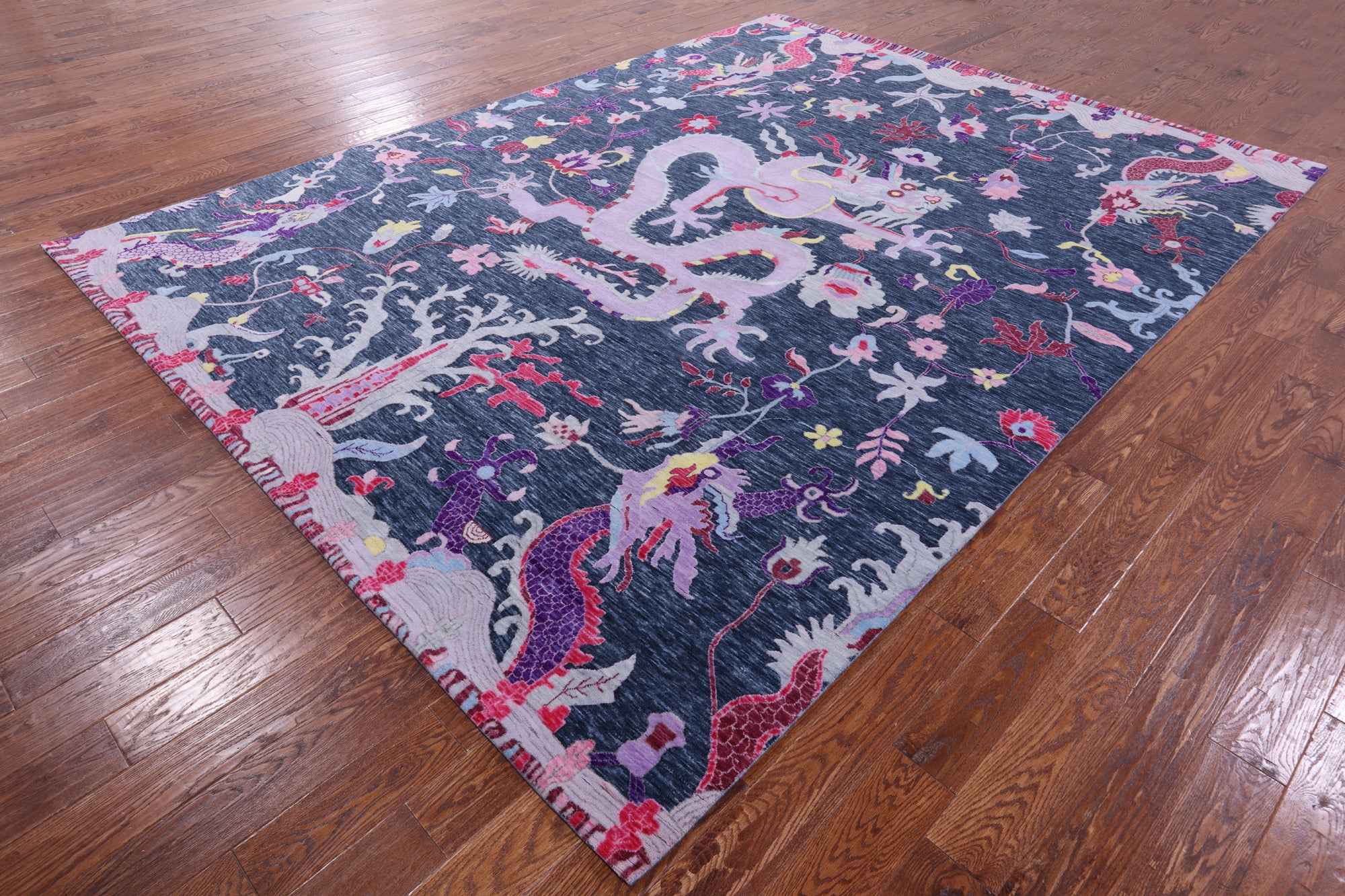 Dragon Design Hand Knotted Wool Rug - 9' 0" X 12' 1" - Golden Nile