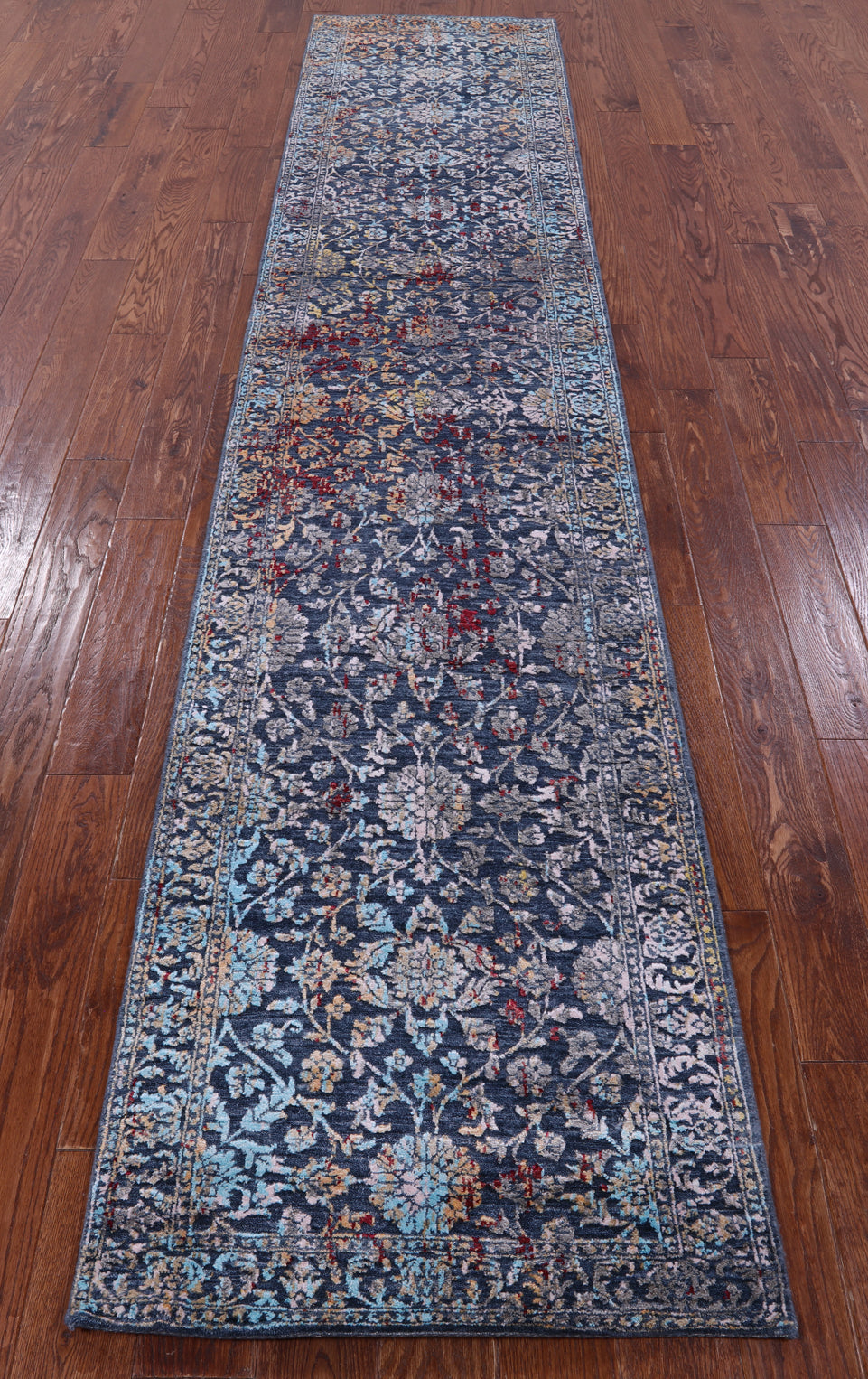 Persian Hand Knotted Wool & Silk Runner Rug - 2' 7" X 12' 5" - Golden Nile