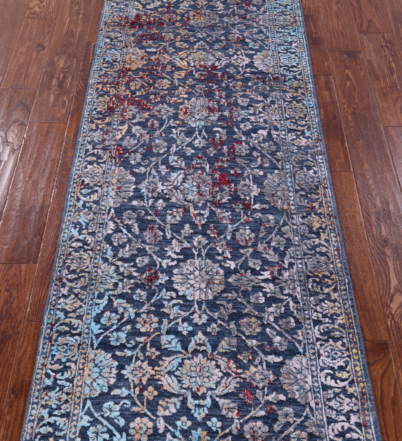 Persian Hand Knotted Wool & Silk Runner Rug - 2' 7" X 12' 5" - Golden Nile