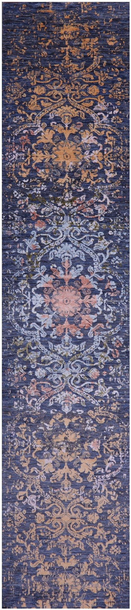 Persian Hand Knotted Wool & Silk Runner Rug - 2' 6" X 12' 0" - Golden Nile