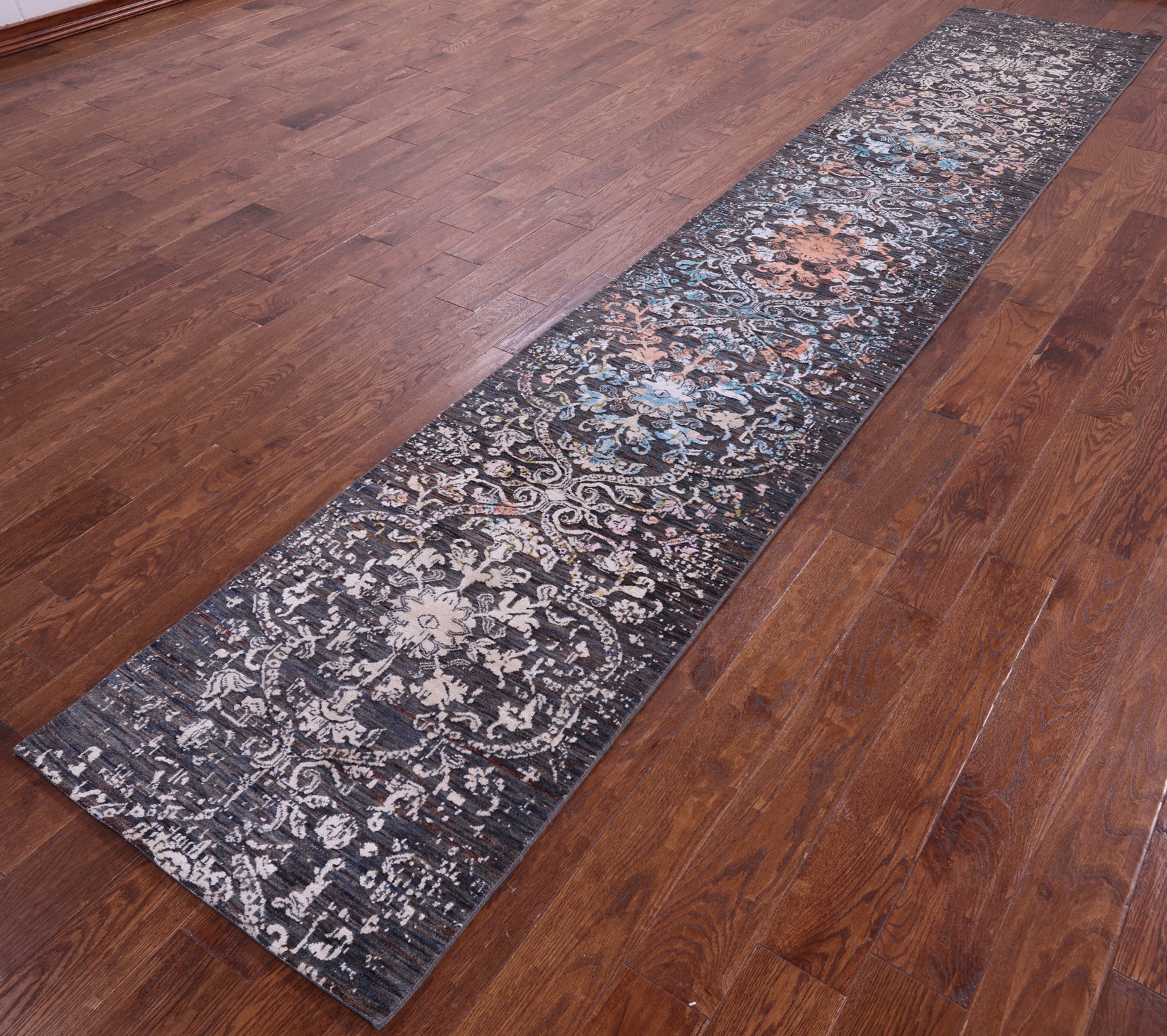 Persian Hand Knotted Wool & Silk Runner Rug - 2' 5" X 14' 0" - Golden Nile