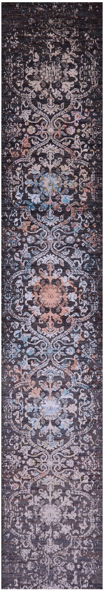 Persian Hand Knotted Wool & Silk Runner Rug - 2' 5" X 14' 0" - Golden Nile