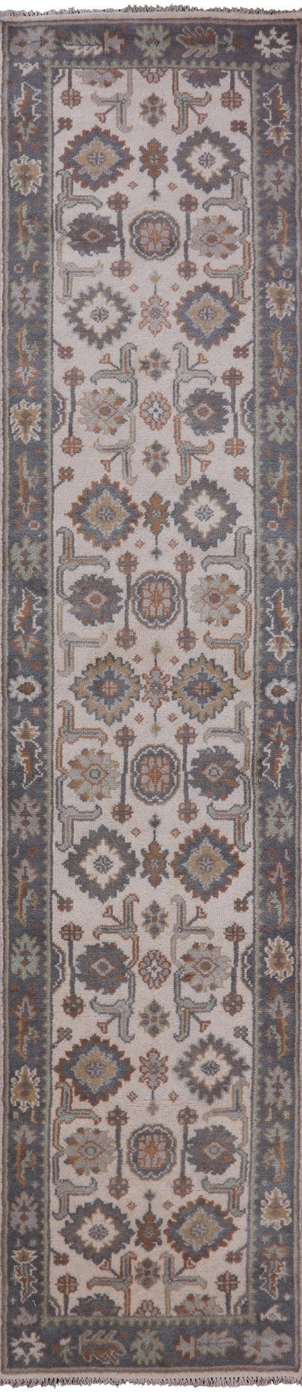 Ivory Turkish Oushak Hand Knotted Wool Runner Rug - 2' 6" X 11' 9" - Golden Nile