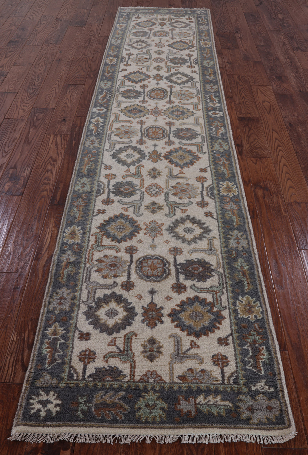 Ivory Turkish Oushak Hand Knotted Wool Runner Rug - 2' 6" X 11' 9" - Golden Nile