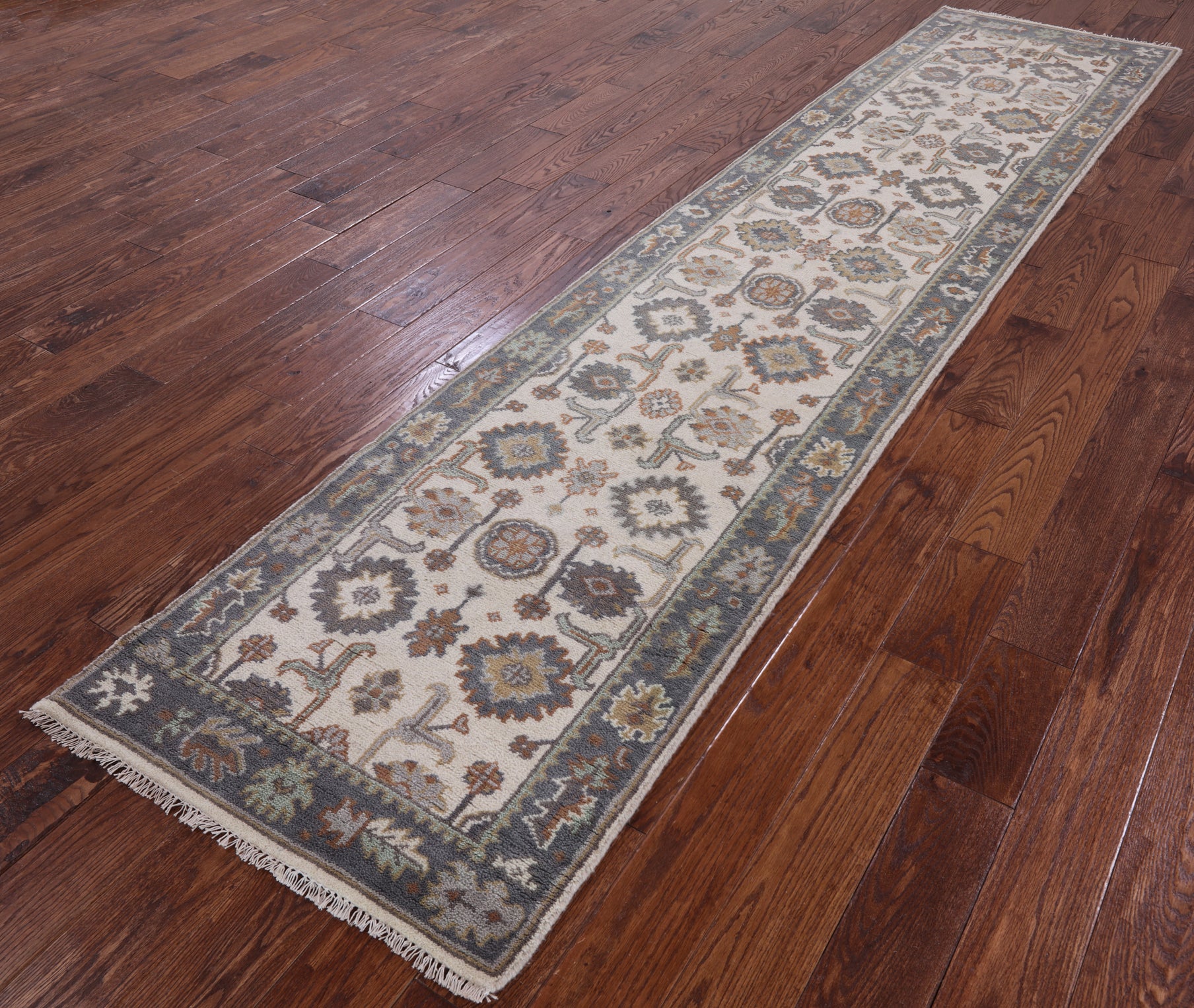 Ivory Turkish Oushak Hand Knotted Wool Runner Rug - 2' 6" X 11' 9" - Golden Nile