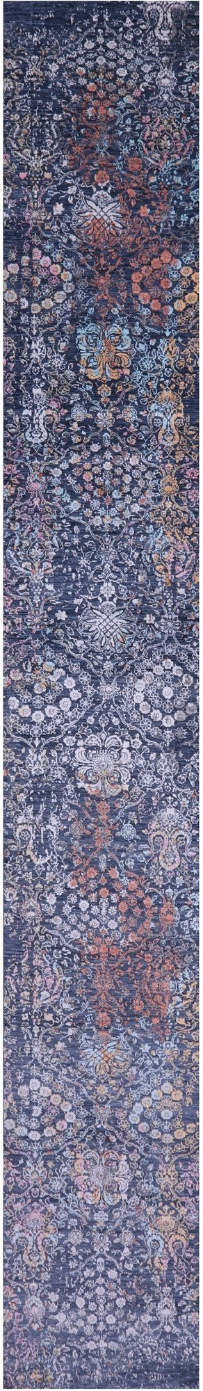 Contemporary Handmade Wool & Silk Runner Rug - 2' 6" X 17' 10" - Golden Nile