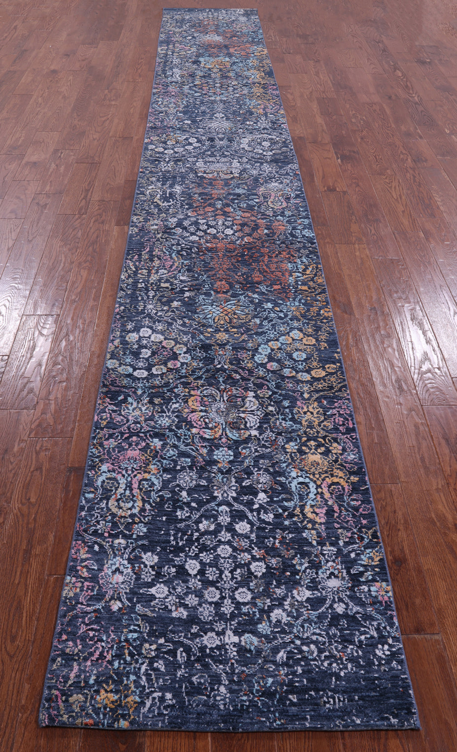 Contemporary Handmade Wool & Silk Runner Rug - 2' 6" X 17' 10" - Golden Nile