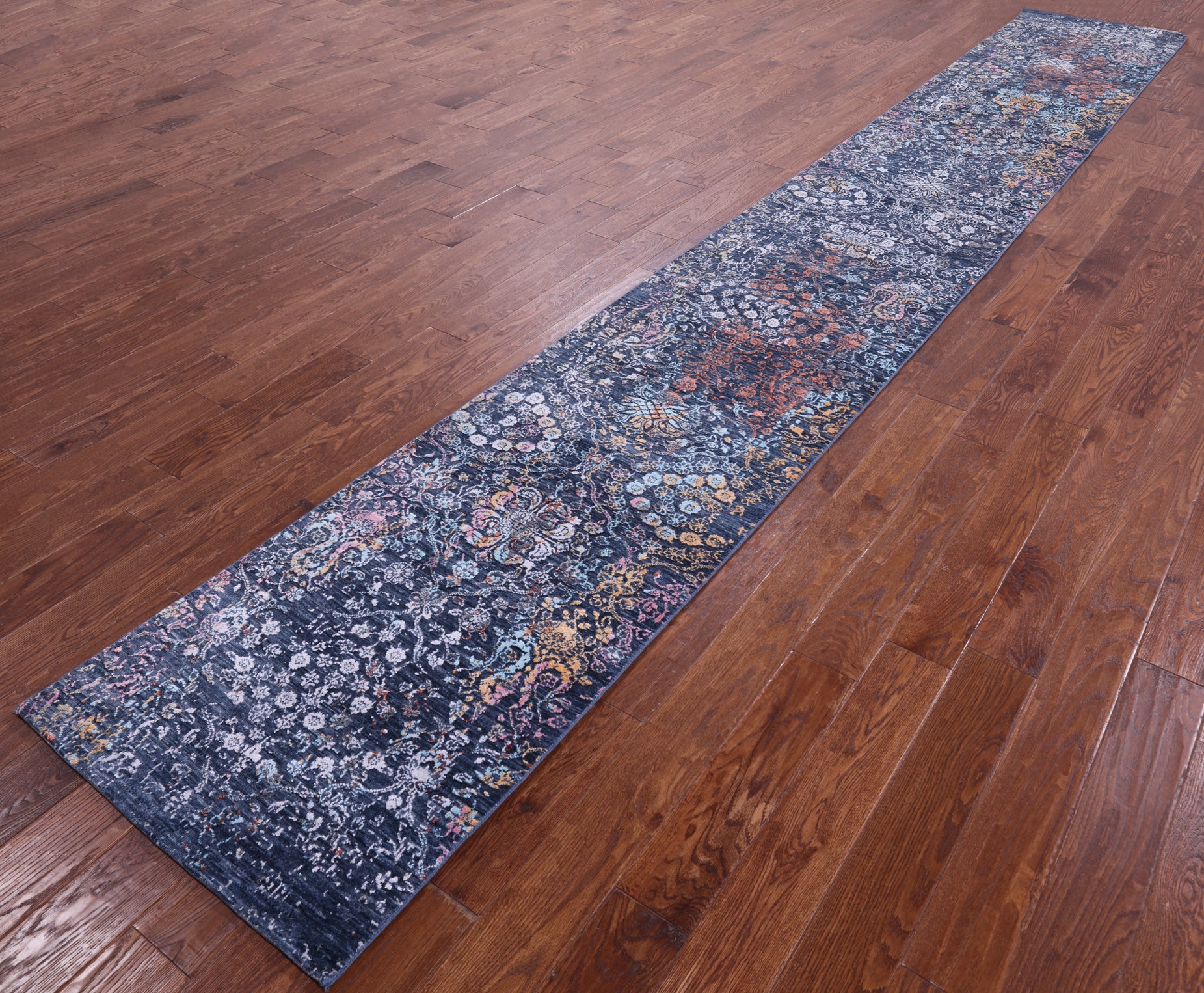 Contemporary Handmade Wool & Silk Runner Rug - 2' 6" X 17' 10" - Golden Nile