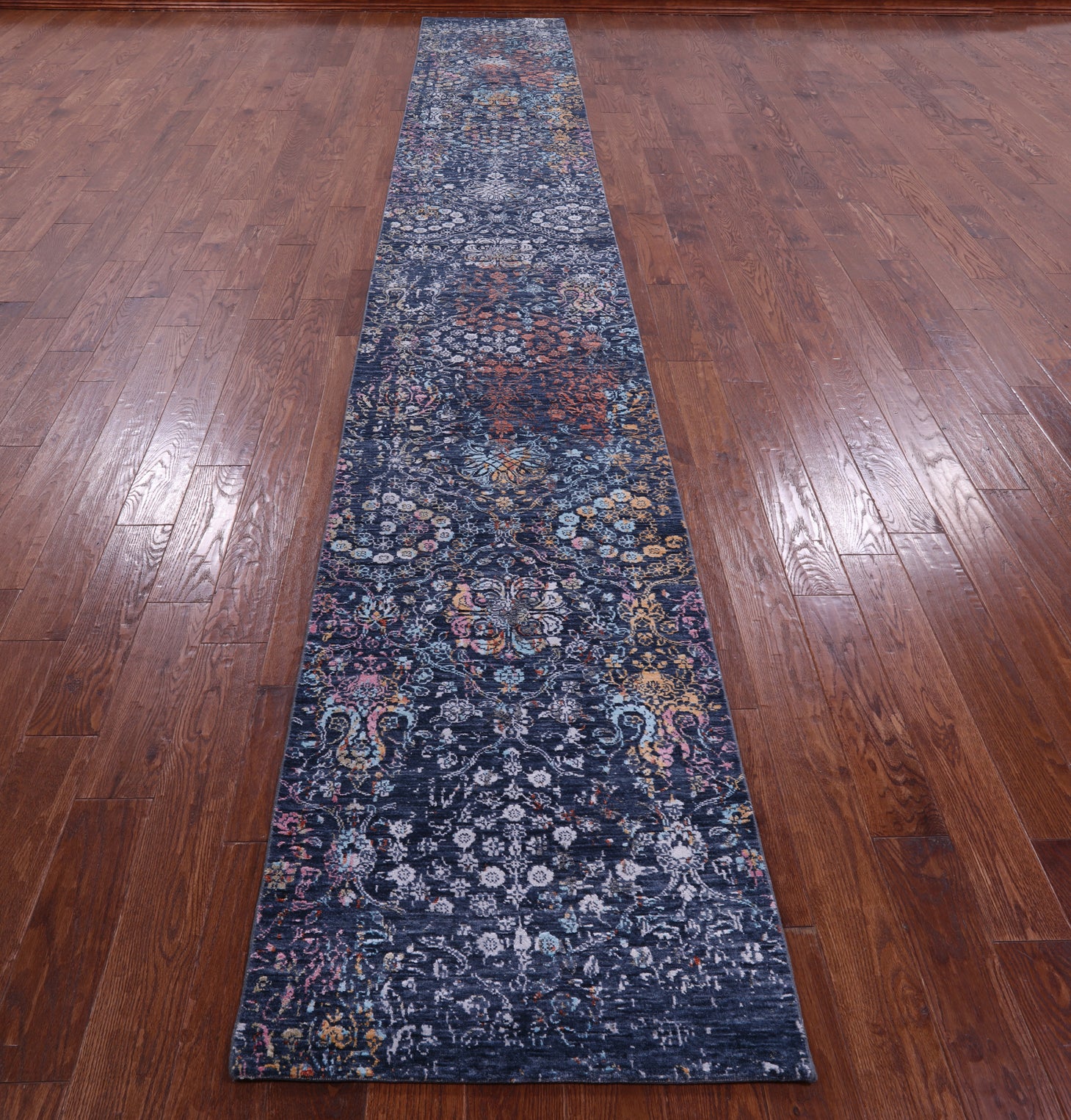 Contemporary Handmade Wool & Silk Runner Rug - 2' 6" X 17' 11" - Golden Nile