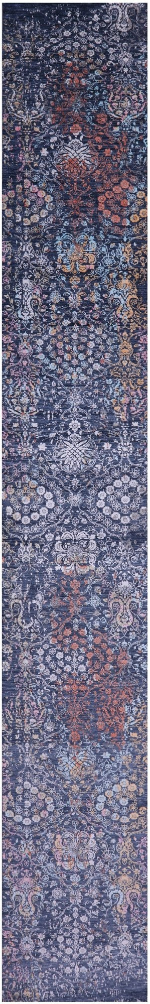 Contemporary Handmade Wool & Silk Runner Rug - 2' 6" X 17' 11" - Golden Nile
