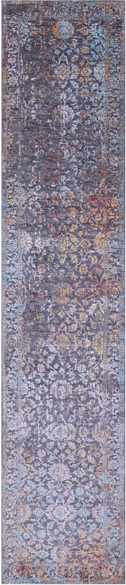 Modern Hand Knotted Wool & Silk Runner Rug - 2' 7" X 12' 4" - Golden Nile