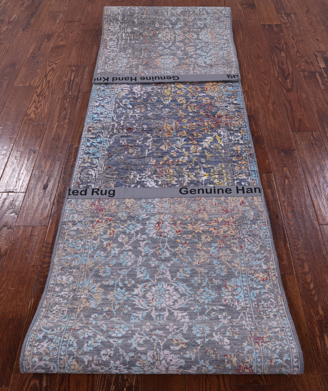 Modern Hand Knotted Wool & Silk Runner Rug - 2' 7" X 12' 4" - Golden Nile