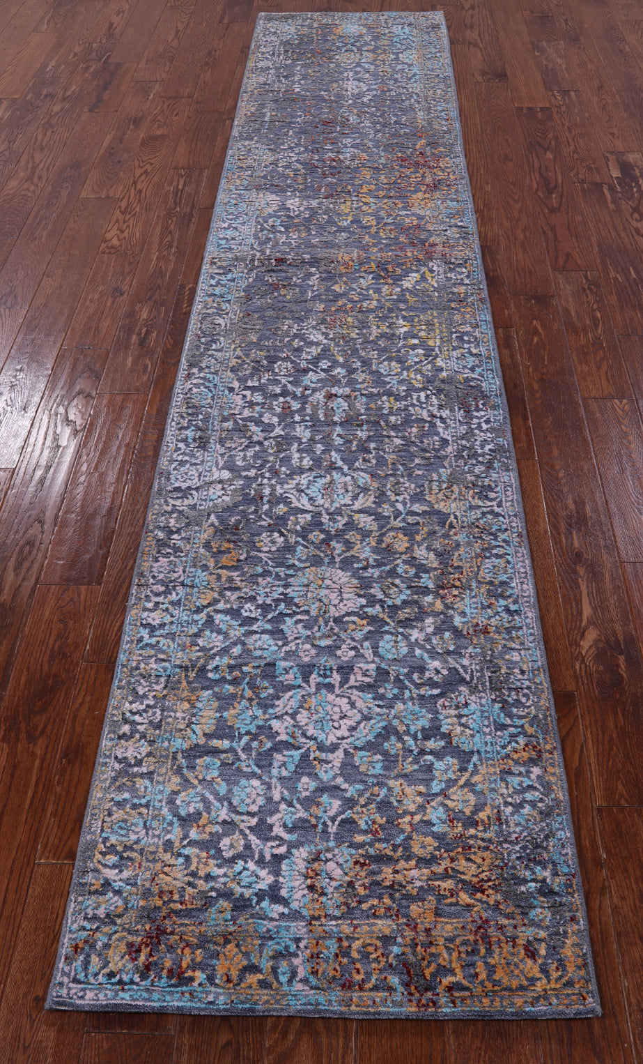 Modern Hand Knotted Wool & Silk Runner Rug - 2' 7" X 12' 4" - Golden Nile