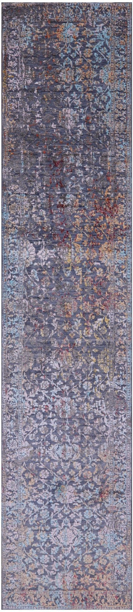 Persian Hand Knotted Wool & Silk Runner Rug - 2' 6" X 12' 4" - Golden Nile