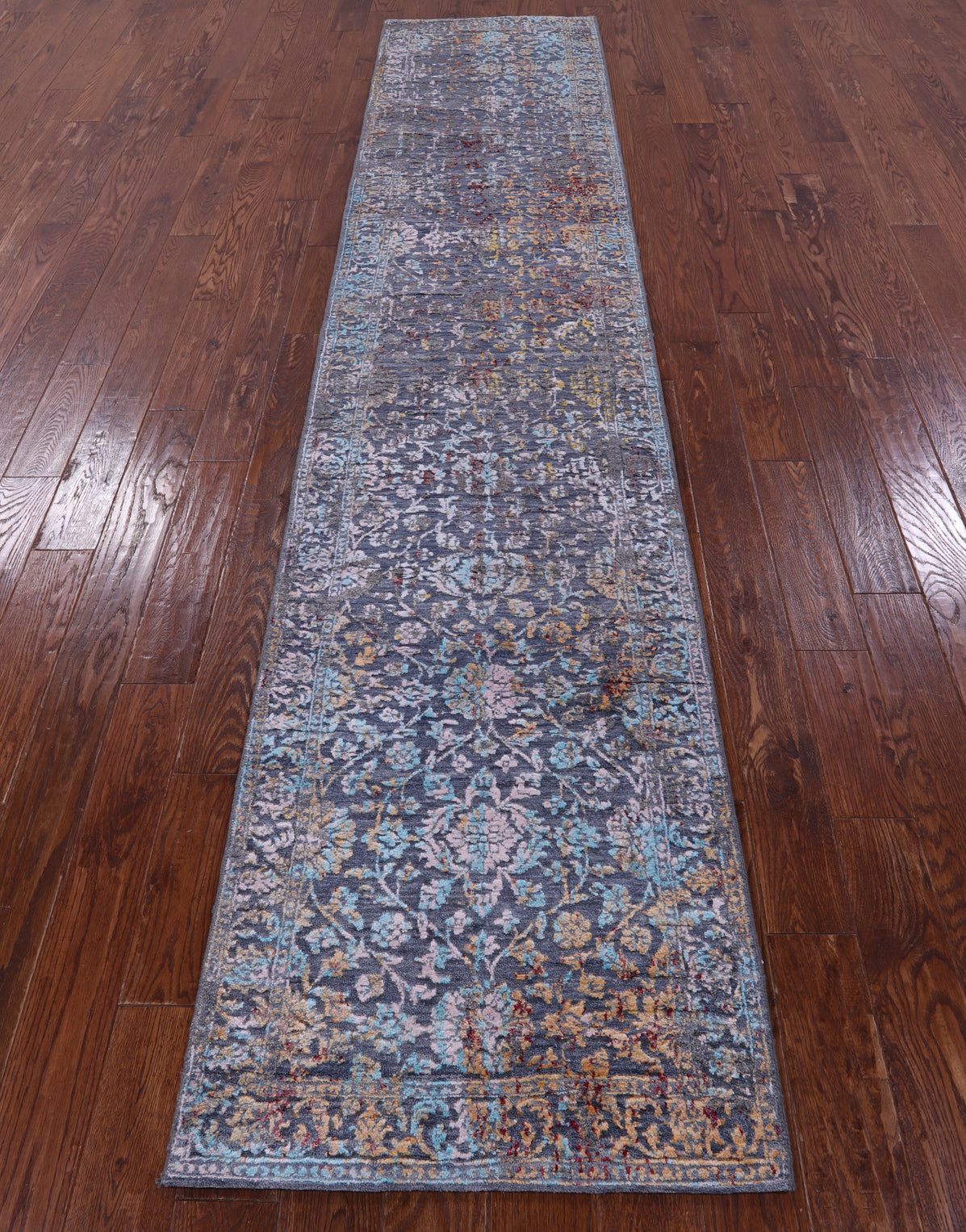 Persian Hand Knotted Wool & Silk Runner Rug - 2' 6" X 12' 4" - Golden Nile