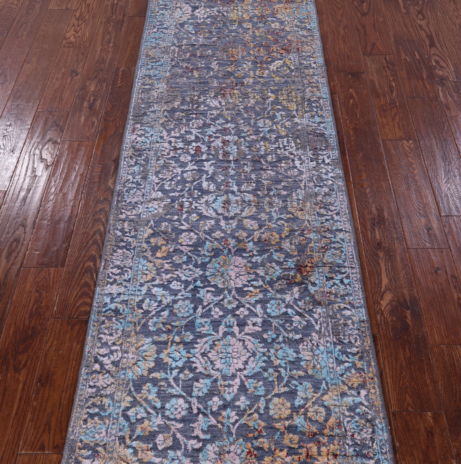 Persian Hand Knotted Wool & Silk Runner Rug - 2' 6" X 12' 4" - Golden Nile
