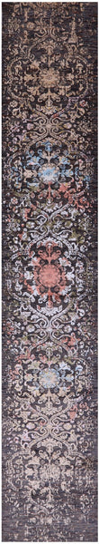 Contemporary Handmade Wool & Silk Runner Rug - 2' 6" X 14' 4" - Golden Nile