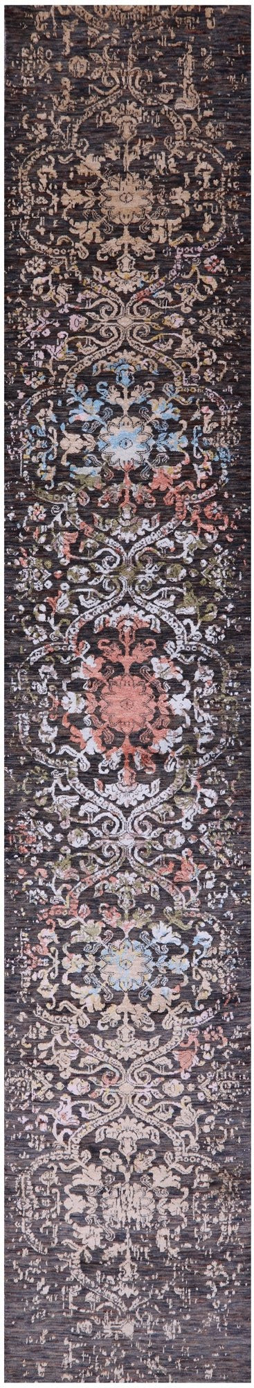 Contemporary Handmade Wool & Silk Runner Rug - 2' 6" X 14' 4" - Golden Nile