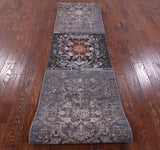 Contemporary Handmade Wool & Silk Runner Rug - 2' 6" X 14' 4" - Golden Nile