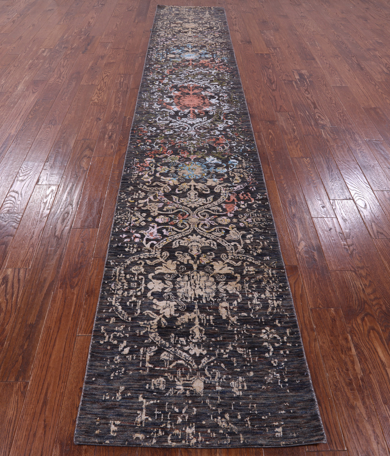 Contemporary Handmade Wool & Silk Runner Rug - 2' 6" X 14' 4" - Golden Nile