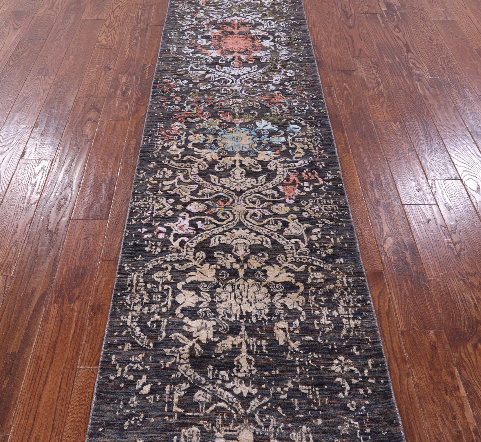 Contemporary Handmade Wool & Silk Runner Rug - 2' 6" X 14' 4" - Golden Nile