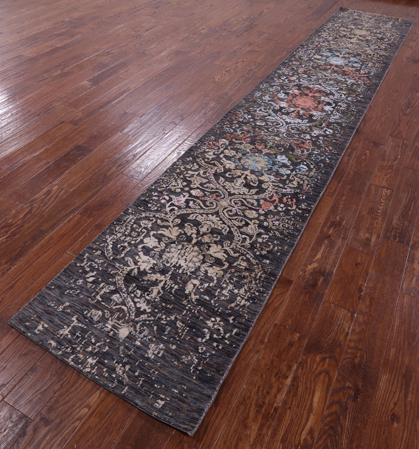 Contemporary Handmade Wool & Silk Runner Rug - 2' 6" X 14' 4" - Golden Nile