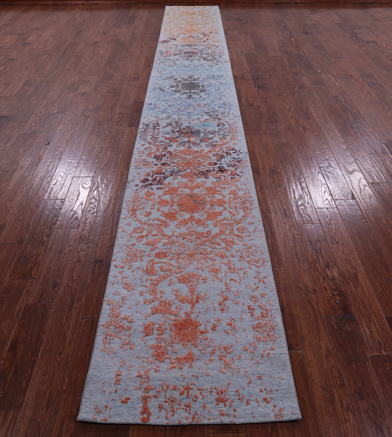 Contemporary Handmade Wool & Silk Runner Rug - 2' 6" X 18' 0" - Golden Nile