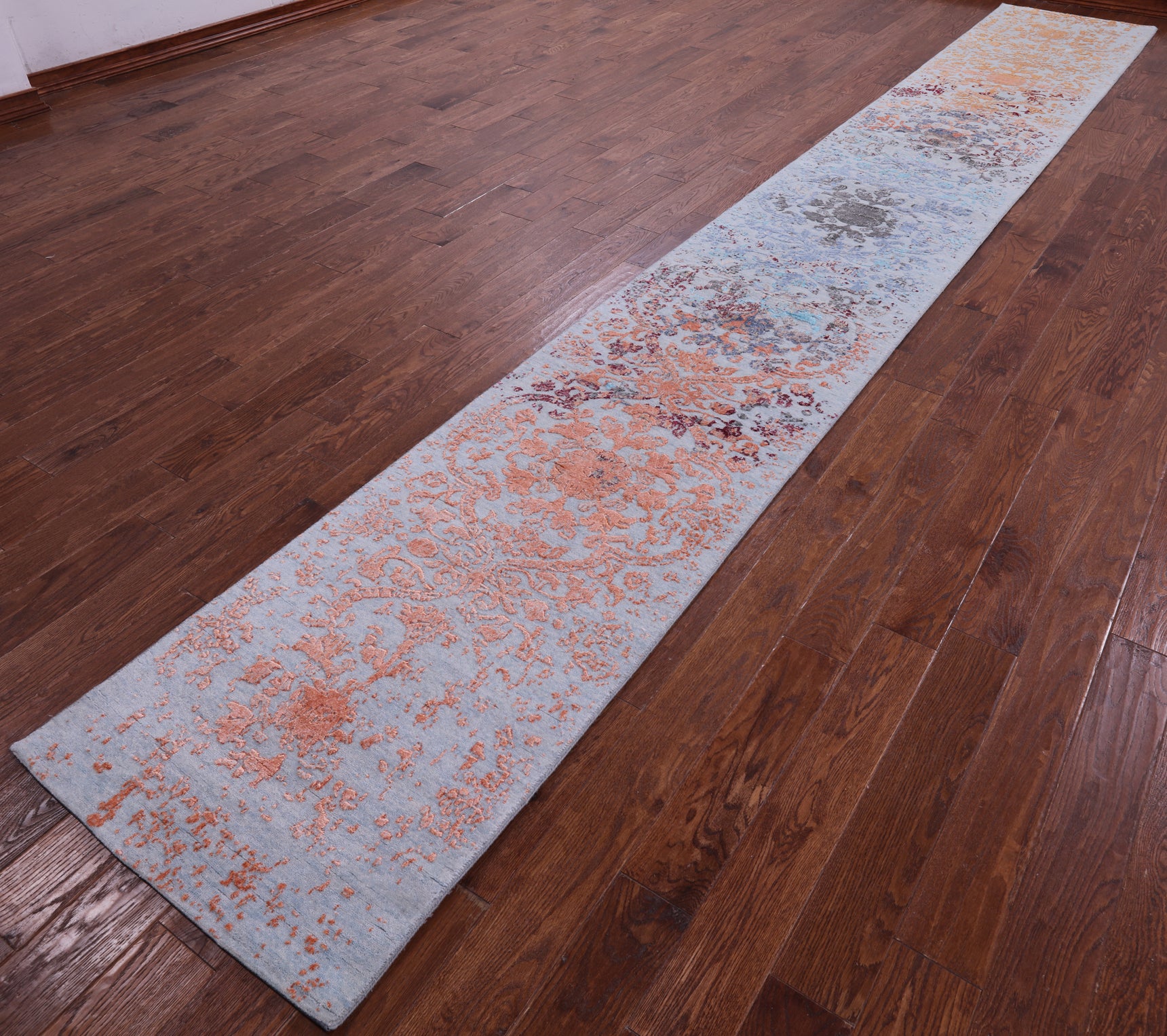 Contemporary Handmade Wool & Silk Runner Rug - 2' 6" X 18' 0" - Golden Nile