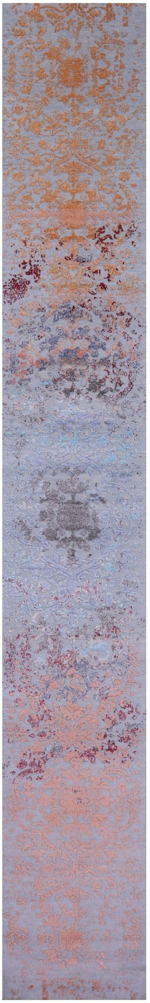 Contemporary Handmade Wool & Silk Runner Rug - 2' 6" X 18' 0" - Golden Nile