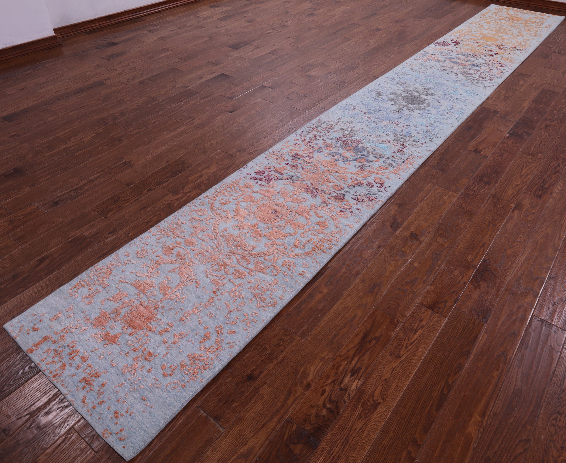 Contemporary Hand Knotted Wool & Silk Runner Rug - 2' 6" X 18' 0" - Golden Nile