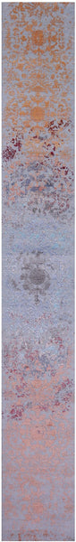 Contemporary Hand Knotted Wool & Silk Runner Rug - 2' 6" X 18' 0" - Golden Nile