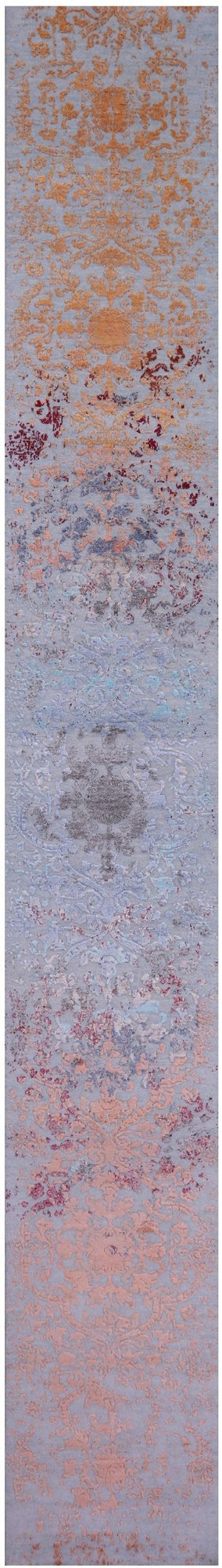 Contemporary Hand Knotted Wool & Silk Runner Rug - 2' 6" X 18' 0" - Golden Nile