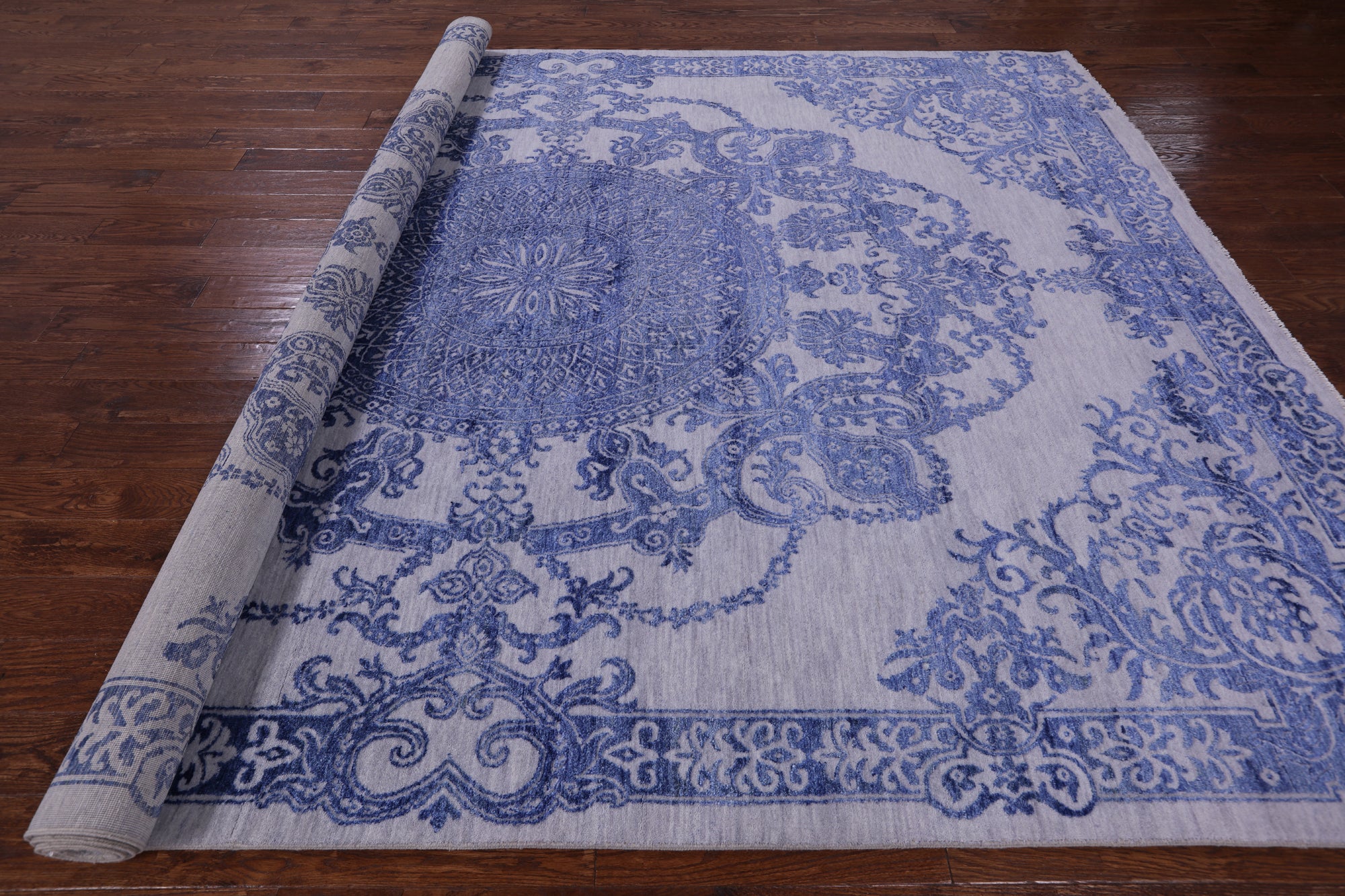 Grey Persian Hand Knotted Wool & Silk Rug - 8' 10" X 12' 4" - Golden Nile