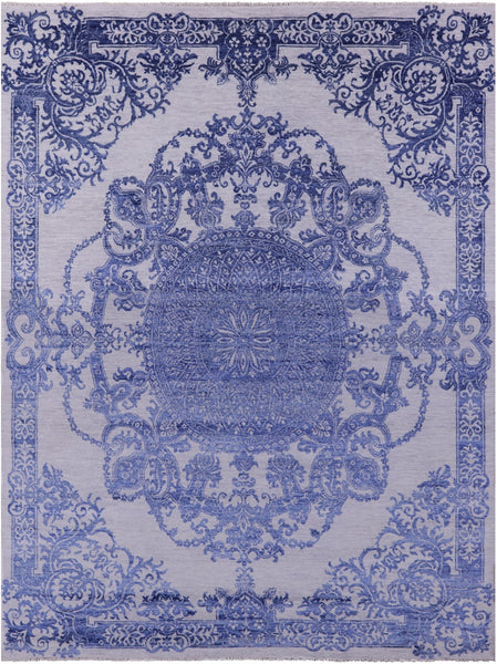 Grey Persian Hand Knotted Wool & Silk Rug - 8' 10" X 12' 4" - Golden Nile
