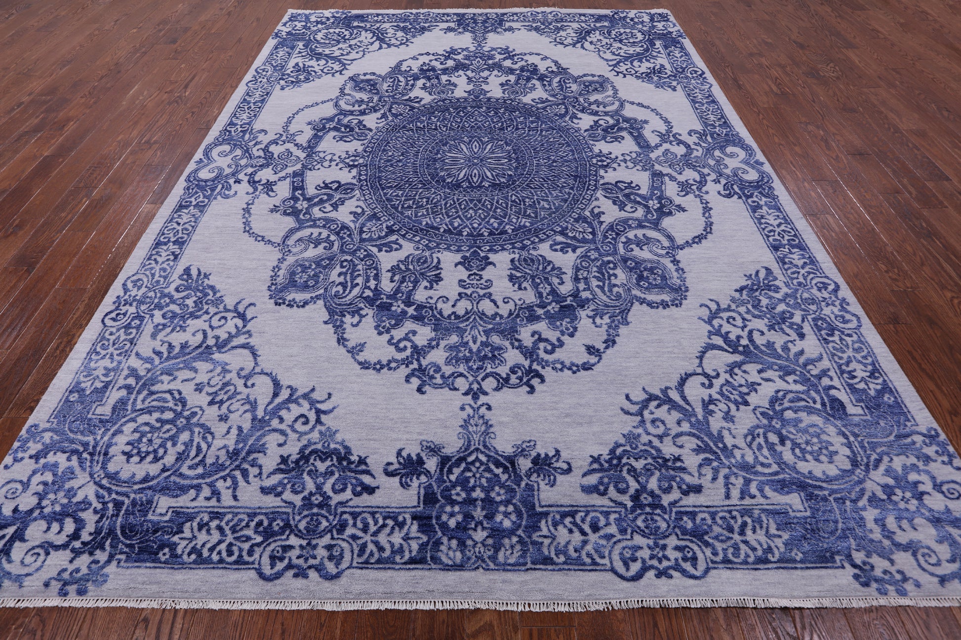 Grey Persian Hand Knotted Wool & Silk Rug - 8' 10" X 12' 4" - Golden Nile