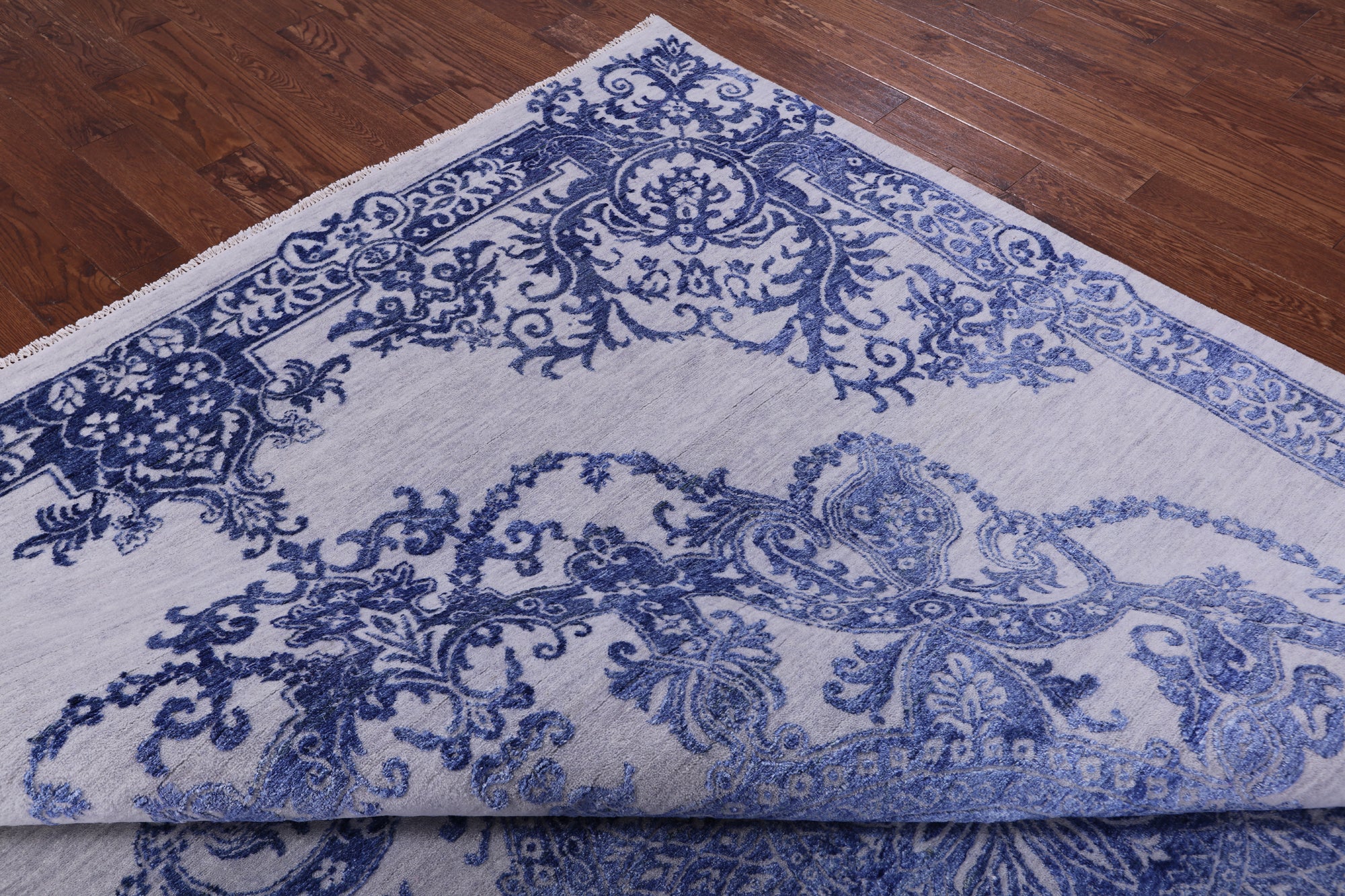 Grey Persian Hand Knotted Wool & Silk Rug - 8' 10" X 12' 4" - Golden Nile