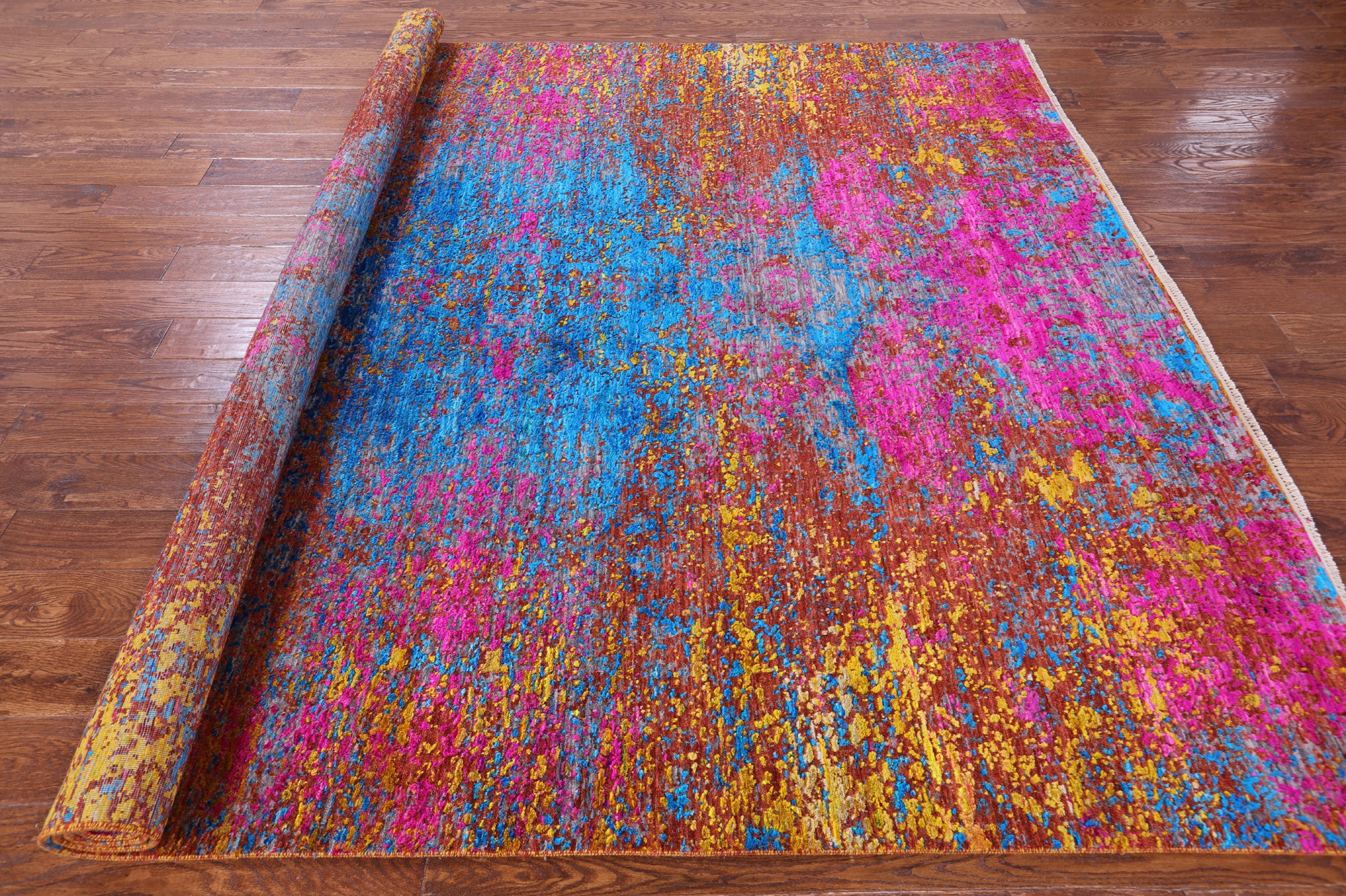 Contemporary Hand Knotted Wool & Silk Rug - 7' 10" X 9' 8" - Golden Nile