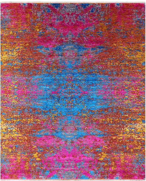 Contemporary Hand Knotted Wool & Silk Rug - 7' 10" X 9' 8" - Golden Nile