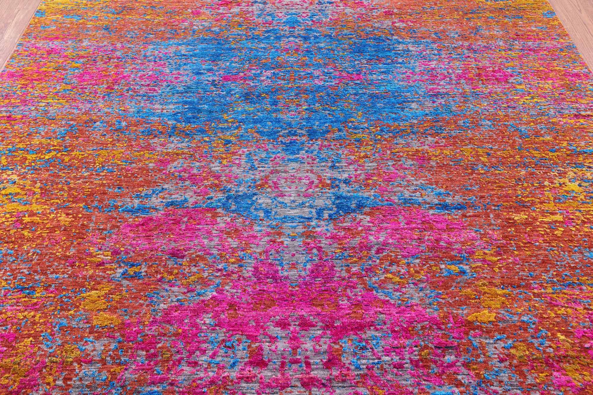 Contemporary Hand Knotted Wool & Silk Rug - 7' 10" X 9' 8" - Golden Nile