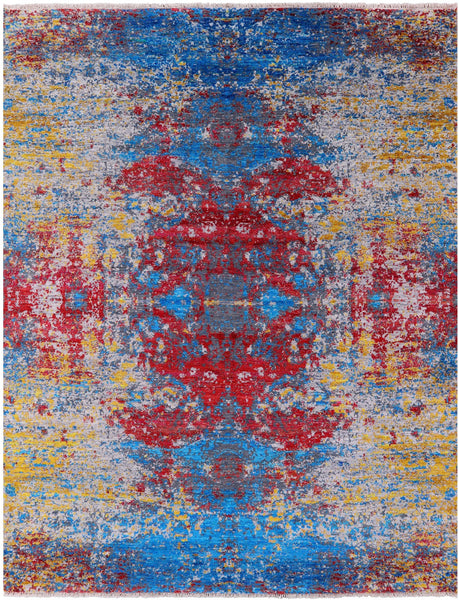 Contemporary Hand Knotted Wool & Silk Rug - 8' 1" X 10' 2" - Golden Nile