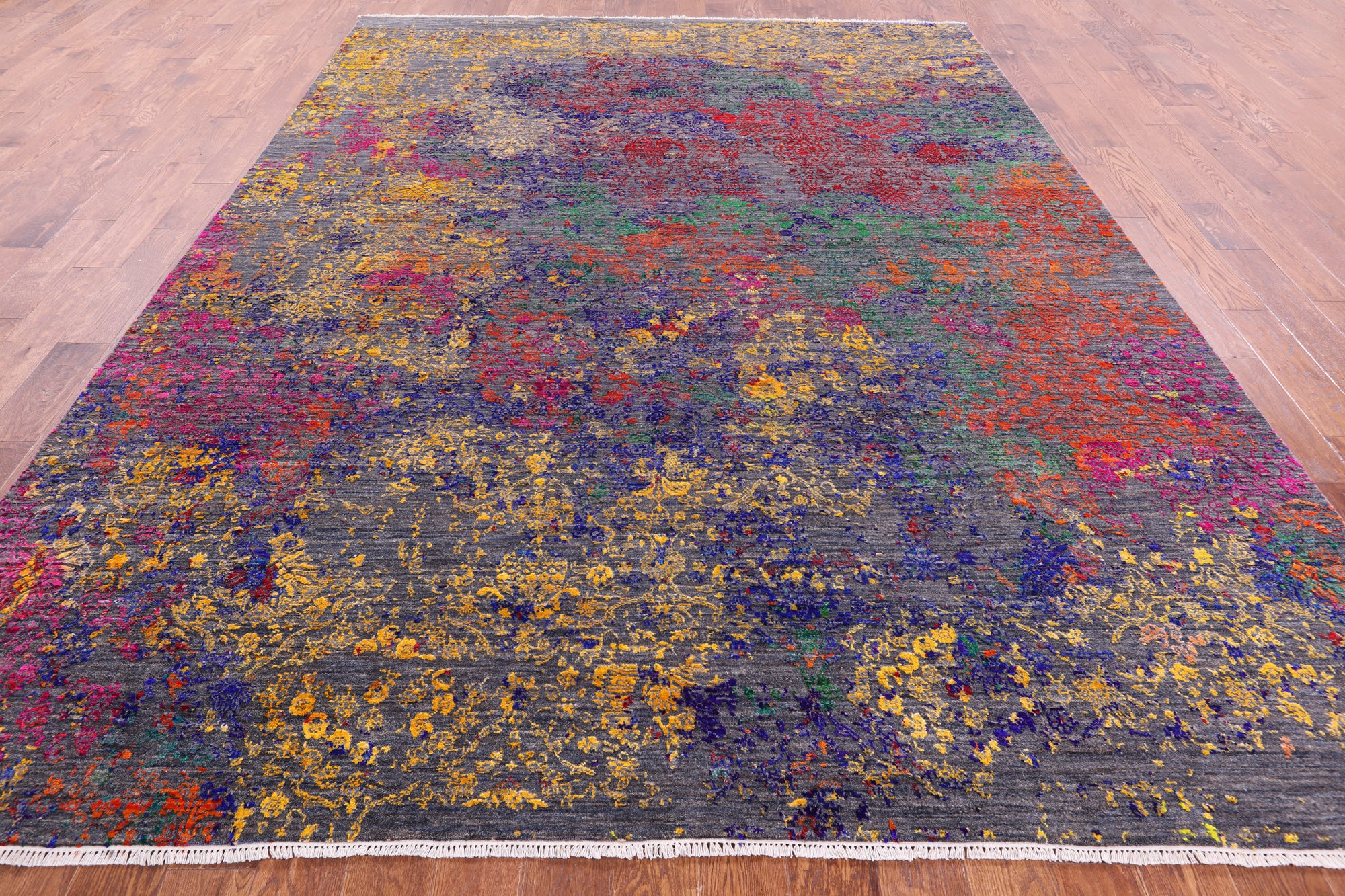 Contemporary Handmade Wool & Silk Rug - 8' 9" X 11' 11" - Golden Nile